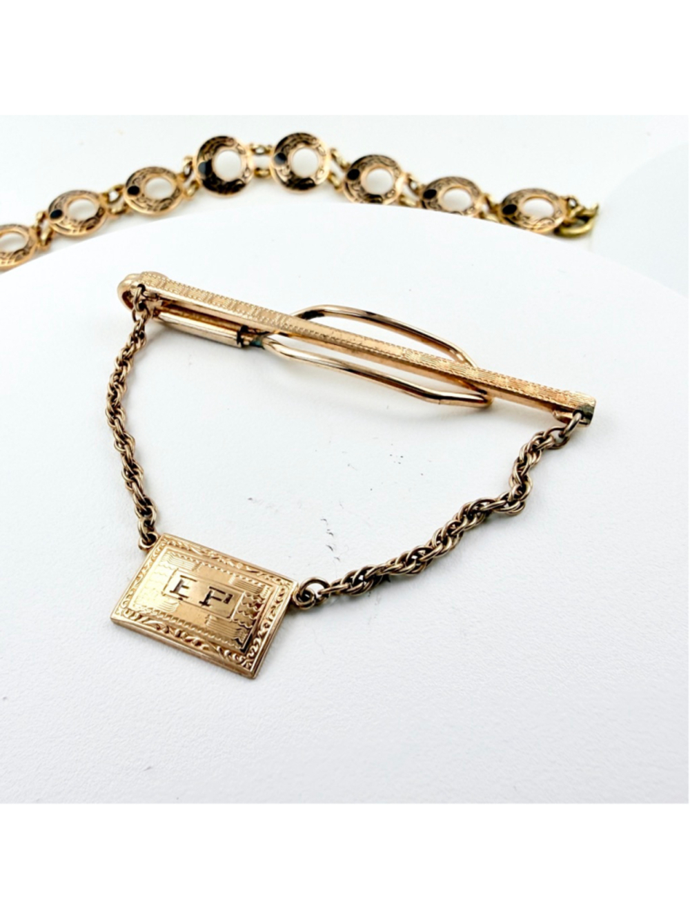 Vintage Hayward Gold Filled Tie Clip with Chain, Mid Century 1950s Mens Tie Bar - Picture 3 of 6